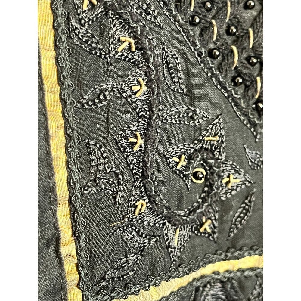Vintage Kaftan Abaya Metallic Beaded Dress M Black Sheer 80s Moroccan Modest - Picture 3 of 14